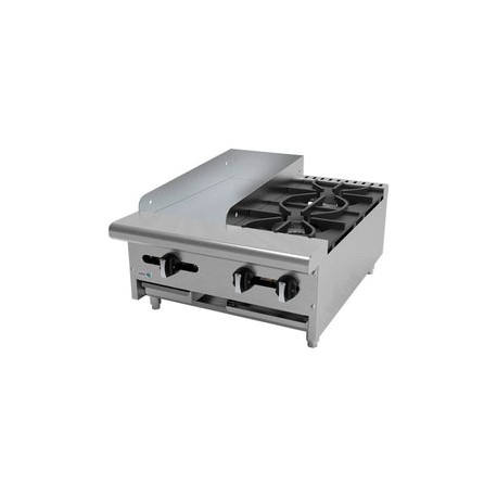 Parrilla con Plancha Asber AEM-G12-B2-24 - 2 Quemadores y Plancha de 12"