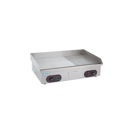 Plancha Eléctrica Migsa BN-822B Grill Mitad Lisa U Mitad Acanalada De Acero Inoxidable Con Cajon Para Grasa A 220V